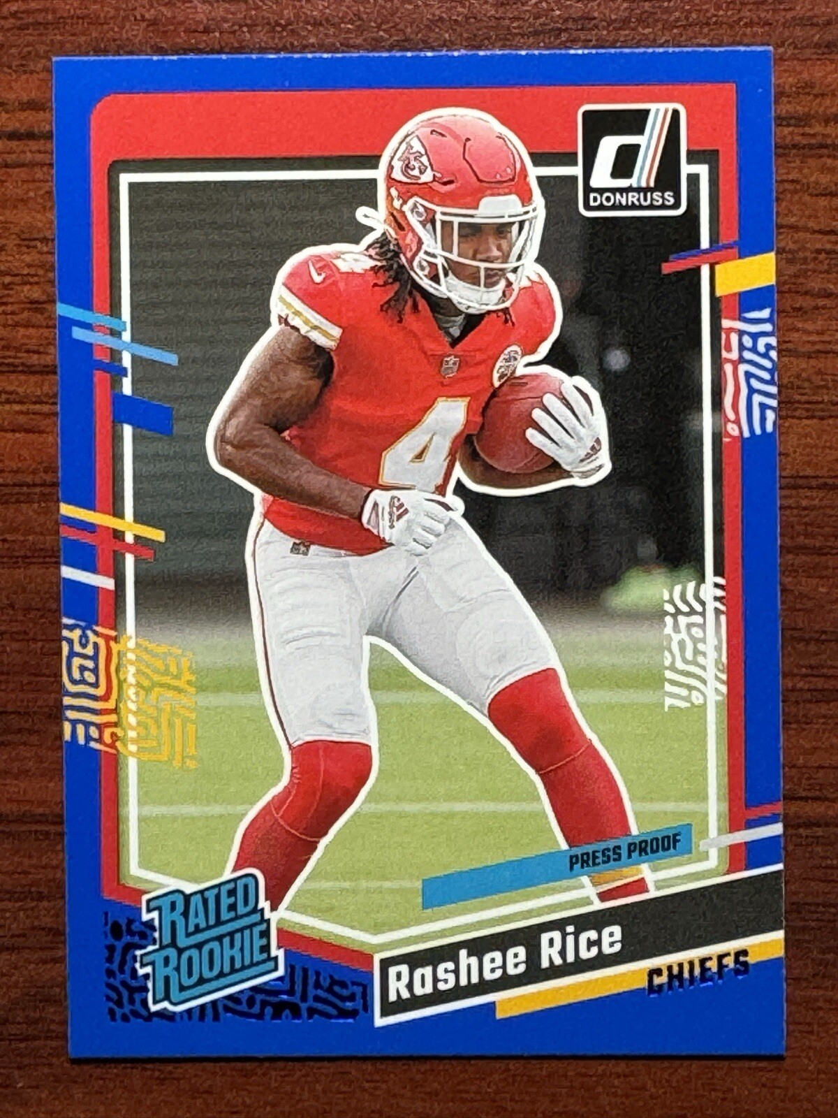 2023 Donruss Rated Rookies Press Proof Blue Rashee Rice #350 Chiefs RC NFL Card