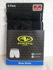 Athletic Boxer Briefs Pack Of 2 Color Black Size M(32-34) . Performance Stretch 