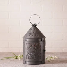 15" Fireside Lantern Lamp in Kettle Black with Punched Tin Chisel Design
