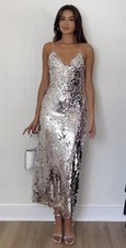BNWT ZARA SILVER SEQUIN MIDI DRESS WITH STRAPS SIZE S
