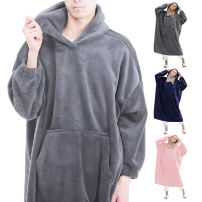 Flannel Hooded Nightdress Oversized Hoodie Nightie Loungewear Warm Dress  Unisex UK