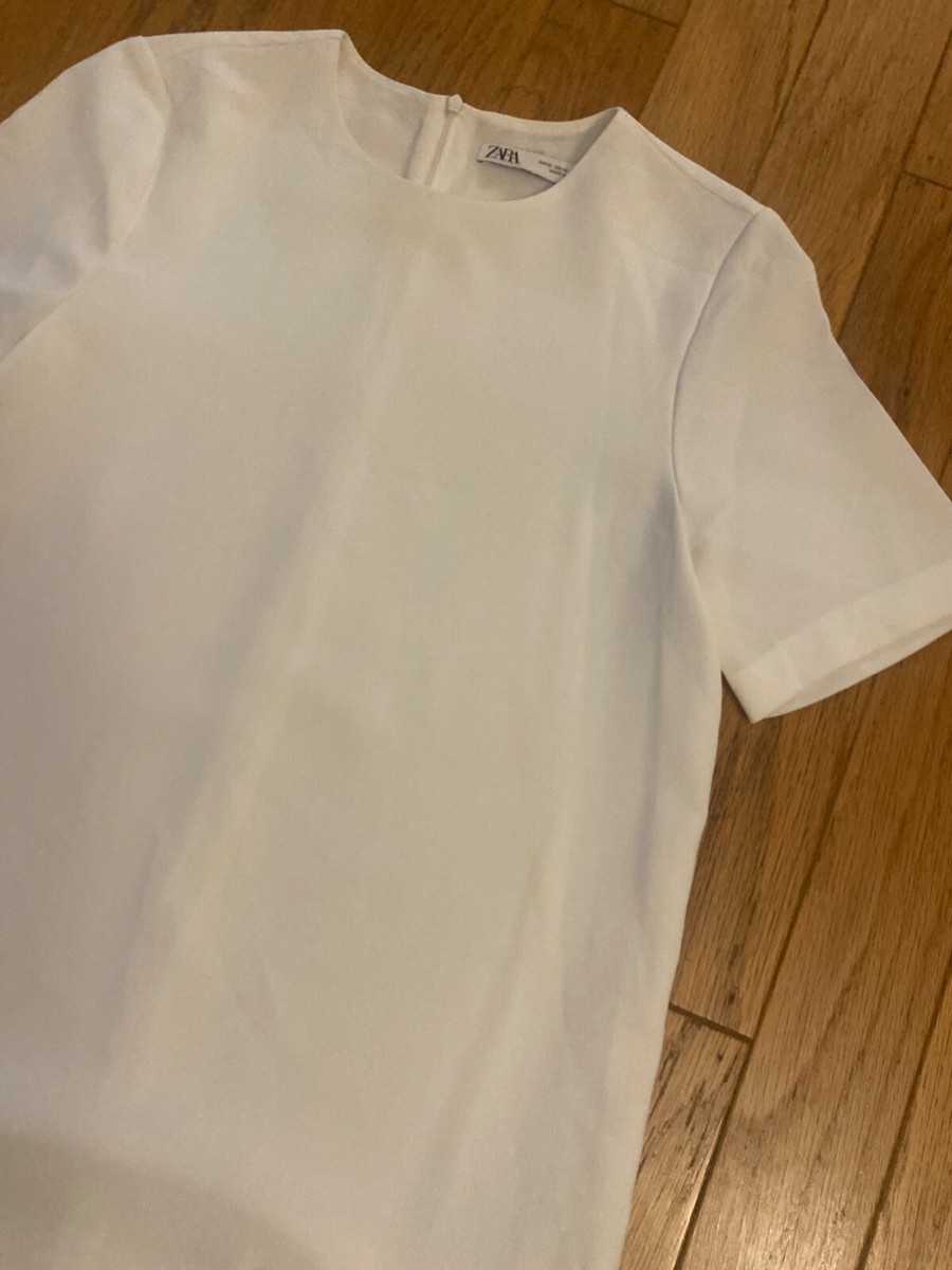 Zara Womens White Pleated Short Sleeve Mini Dress With Back Zipper Closure  sz xs | eBay