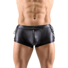 Patent Leather Men Lace Up Underwear Briefs Hollow Out Shorts Sexy Boxer Fashion