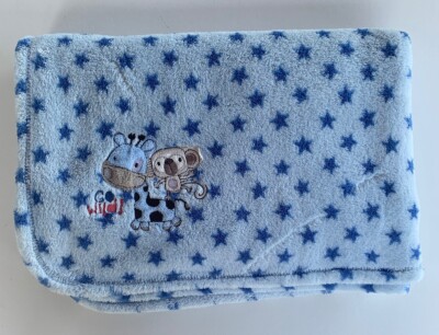 Early Days Fleece Blue Stars Giraffe Monkey Go Wild Blanket Lovey Security