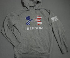 Under Armour Hoodie Mens Medium Gray Graphic Freedom Rival Fleece Lined Pockets