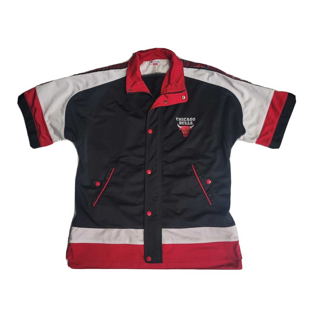 90s Champion Chicago Bulls Training Shirt Snap Button Zip Up 90s Champion Chicago Bulls Training Shirt Snap Button Zip Up
