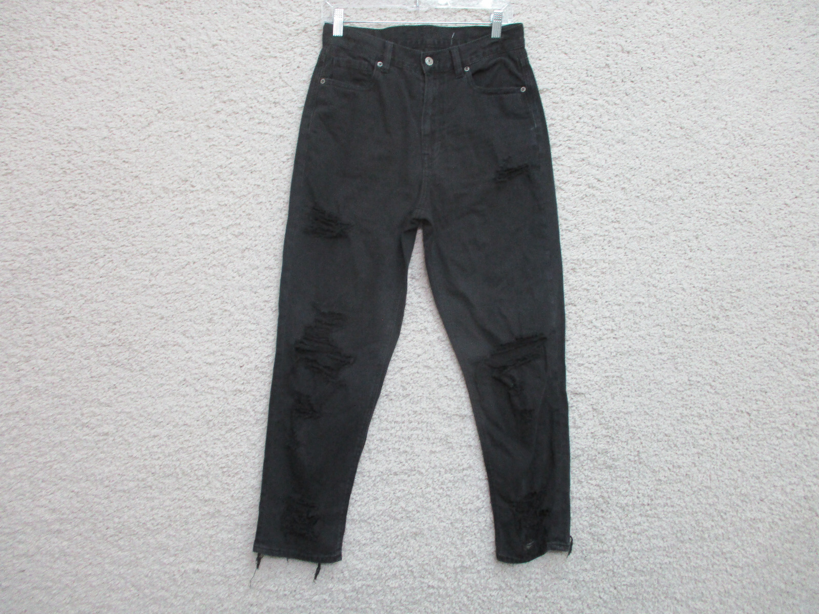 American Eagle Jeans 8 Womens Regular Size Black Denim Mom Fit Distressed Casual