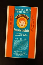 1935 Madam Jones Female Tablets Valmor Label Black Americana Ephemera (5 x 3)