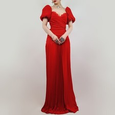 ASOS TALL TOMATO RED PUFF SLEEVE LACE TRIM PLEATED LONG MAXI DRESS UK 4 RRP £66