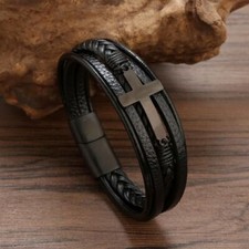 Cross Leather Braid Bracelets - Stainless Steel Charm Bracelet Men Accessory 1pc