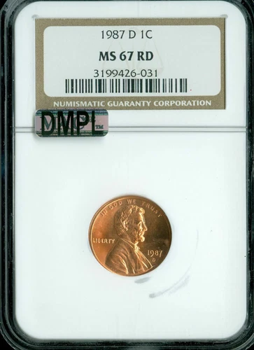 1987-D LINCOLN CENT NGC MAC MS67 RED FMS 2ND FINEST REGISTRY  *