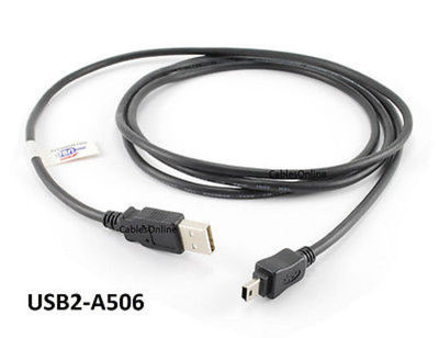 6ft USB 2.0 A-Type Male to Mini-B 5-Pin Male Black Cable, CablesOnline USB2-A506