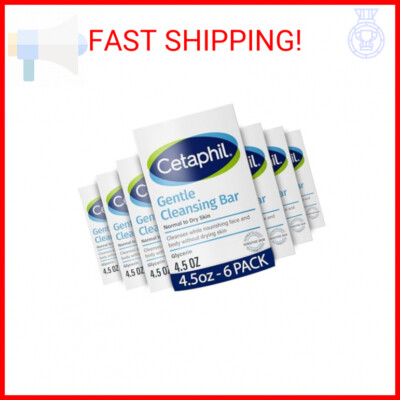 CETAPHIL Gentle Cleansing Bar, 4.5 oz Bar (Pack of 6), Nourishing Cleansing Bar 
