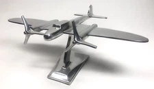 Aluminum Airplane/Plane Model w Propellers Tabletop Desk Sculpture Vintage Deco