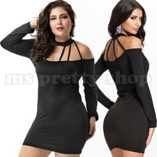Womens Black Strappy Halter Neck Bodycon Backless Mini Little Black Party Dress 