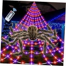 Halloween Spider Web Lights Giant Spider, 16.4Ft 450 LED Lighted Purple,Orange