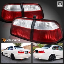 Fits 1999-2000 Honda Civic EK 4Dr Sedan Red/Clear Tail Lights Brake Lamps 99-00