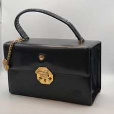 Gianni Versace Black Sunburst Vanity Bag Vintage Leather Top Handle Gold Trim
