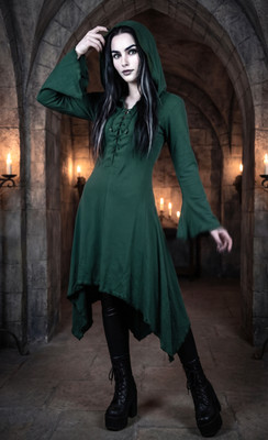 Gugel Zipfelkleid Gothic Ethno Hippie Witch Pixie grün  Gr.S/M