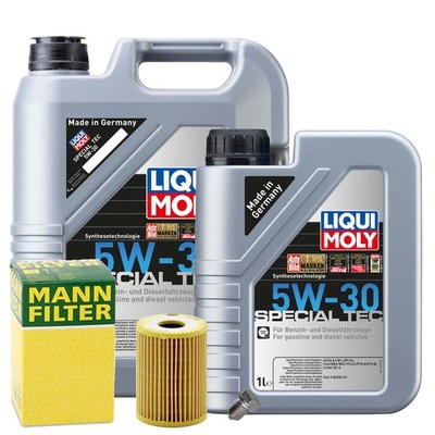 Motoröl 5W30 LIQUI MOLY Leichtlauf Special Tec 6L+MANN Ölfilter+Ölablassschraube