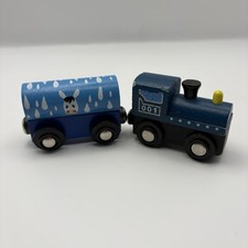 Wooden Train Track Blue Engine Animal Wagon Brio Bigjigs Compatible
