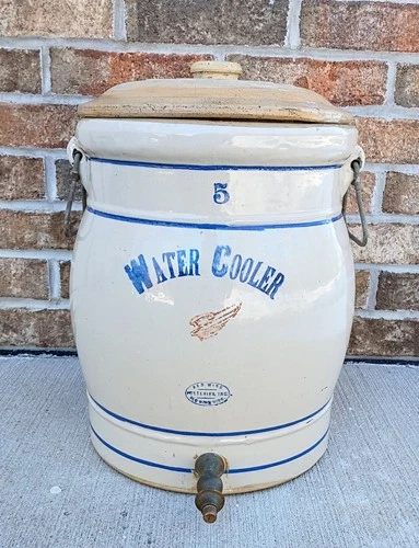 Antique Vintage Primitive 5 Gallon Red Wing Potteries Stoneware Water Cooler