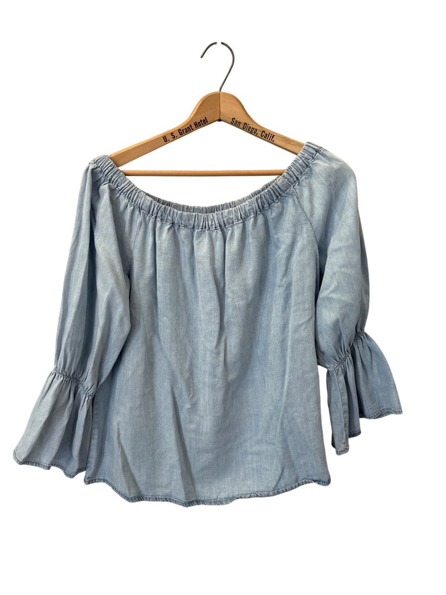 We The Free Top Size XL Chambray Off The Shoulder Bell Sleeve Blue