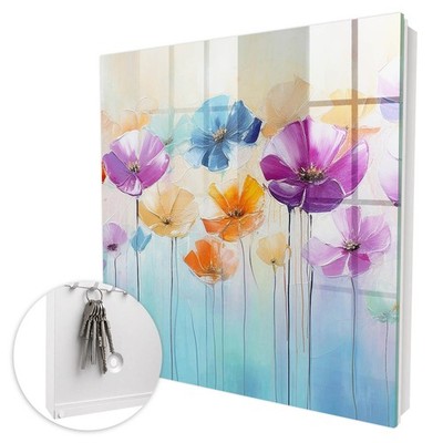 Weiß Schlüsselkasten Schlüsselbox aus Metall zur Wandmontage Bunte Blumen
