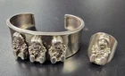 Vintage CAROL FELLEY Native American .925 Storyteller Cuff Bracelet and Ring