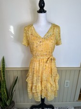 Simply VeraWang Chiffon Dress Butter Yellow Fairycore Tiered Coquette Women Sz M