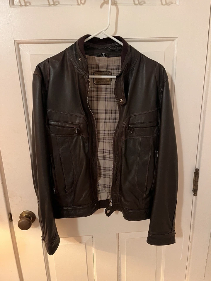 Chaqueta de cuero de piel de cordero marrón pequeña Dolce & Gabbana para hombre Foto 3 de 4