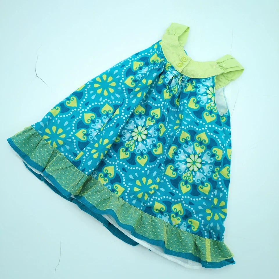 Penelope Mack Sun Dress 18 Mos Cotton Heart Green and Blue Family Photo Church - Image 4 of 4