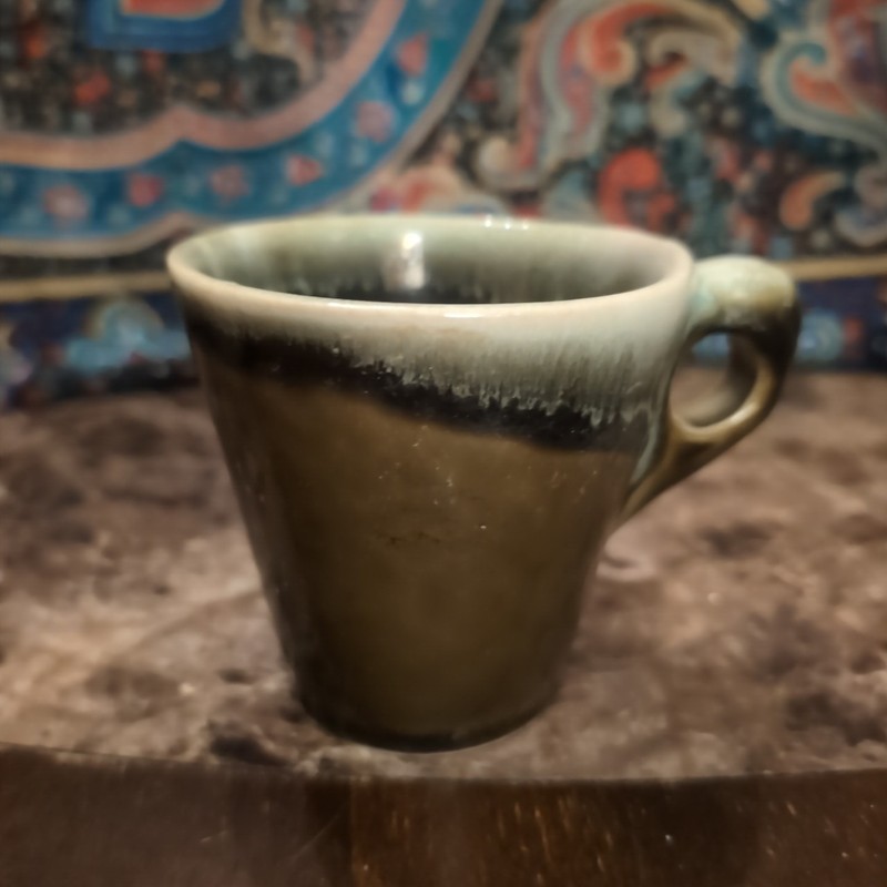 Vintage Green Drip Glazed Pottery Mug