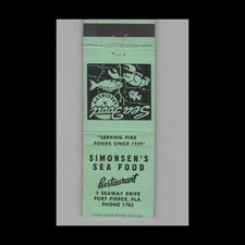 Matchbook Cover Simonsen's Sea Food Fort Pierce, FL