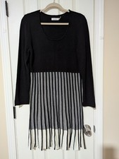 Calvin Klein Dress Women Size L Black & White Sweater Dress Long Sleeve Midi