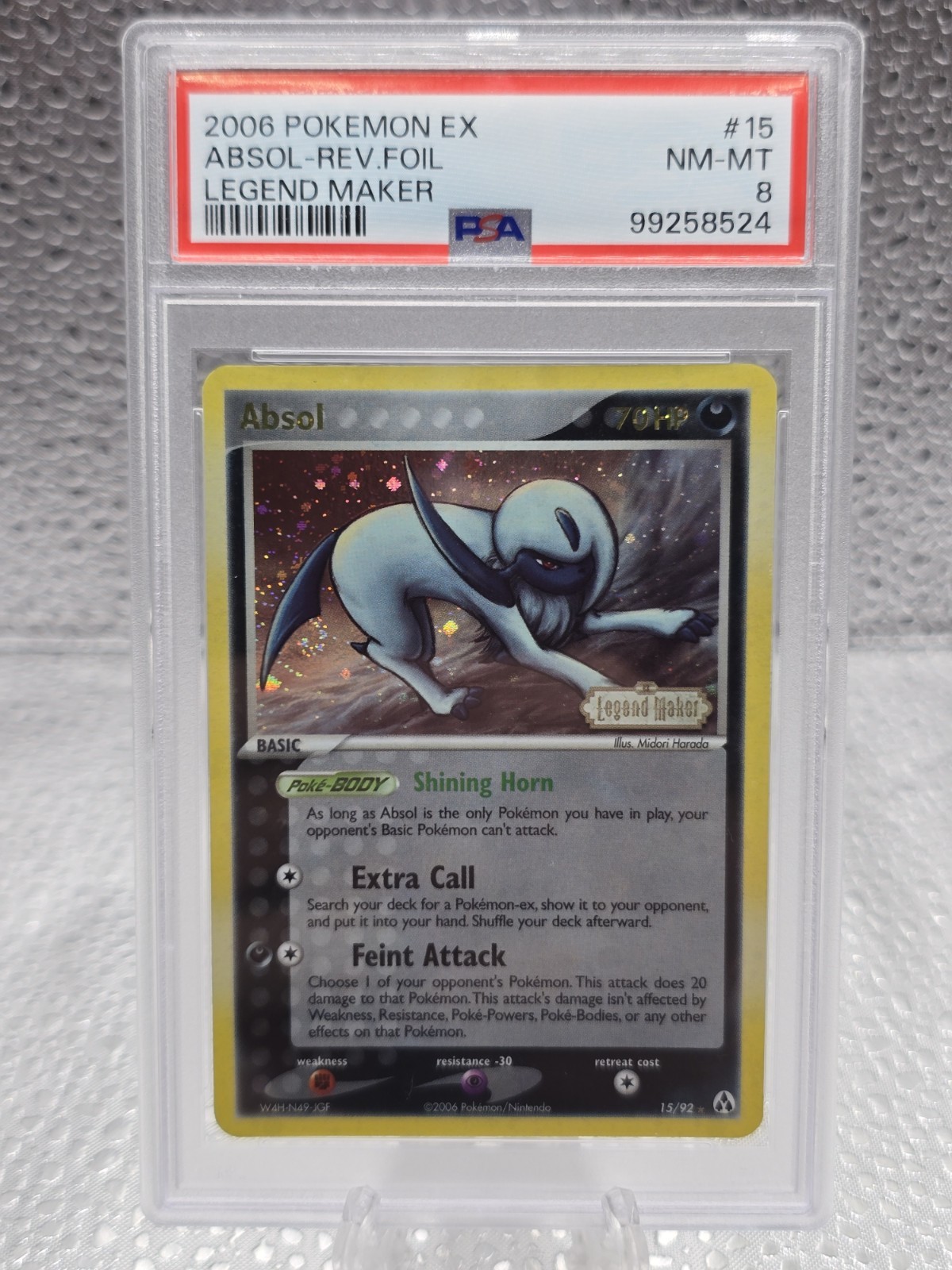 2006 POKEMON EX LEGEND MAKER ABSOL #15/92 REVERSE STAMPED HOLO FOIL PSA 8 SWIRL