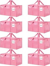 8 Pack Extra Large Clothes Storage Bins with Lids, Moving Bags, Pink Storage
