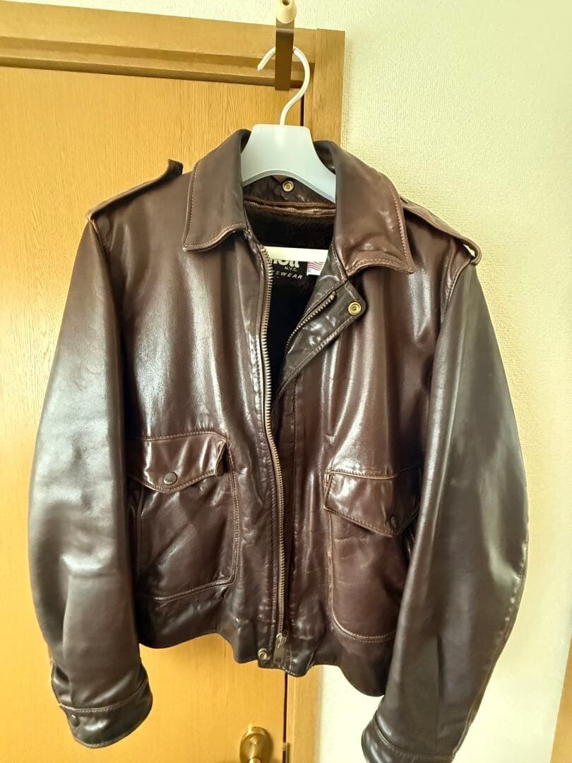 90s USA Made Schott A2 Brown Leather Flight Jacket Me… - Gem