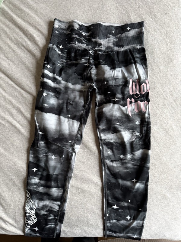 Darc Sport  Women's Leggings L Black/Gray/White Tie Dye Star Print Ankle