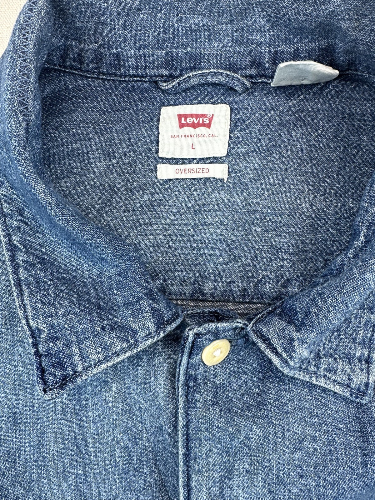 Levi's Oversized Denim Patchwork Button Up - Blue… - image 3