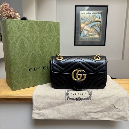Gucci Black & Gold Leather Marmont Shoulder Bag - $2700 - Authentic - New