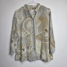 Citron Santa Monica Silk Shirt Lagenlook Art To Wear Crane Asian Medium 