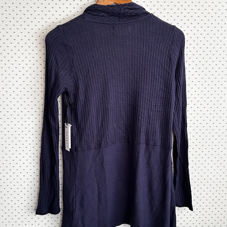 Velvet by Graham and Spencer Bertha Cardigan S NWT Waffle Drape Front Blue - Image 4 of 4