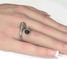 Sterling Silver Black Onyx Open Wrap Bypass Ring Adjustable Artisan Style Size 6