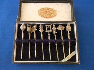 Vtg Japan Sterling Sakai Figural Appetizer Sticks Drink Stirrers Cocktails Box