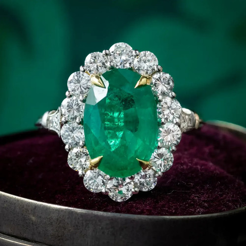 Art Deco 4.60 Ct Natural  Green Emerald Antique Vintage Ring 925 Sterling Silver - Picture 5 of 6