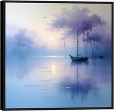 Framed Canvas Giclee Print Inspired by Claude Monet -Lake,Impressionist Wall Art