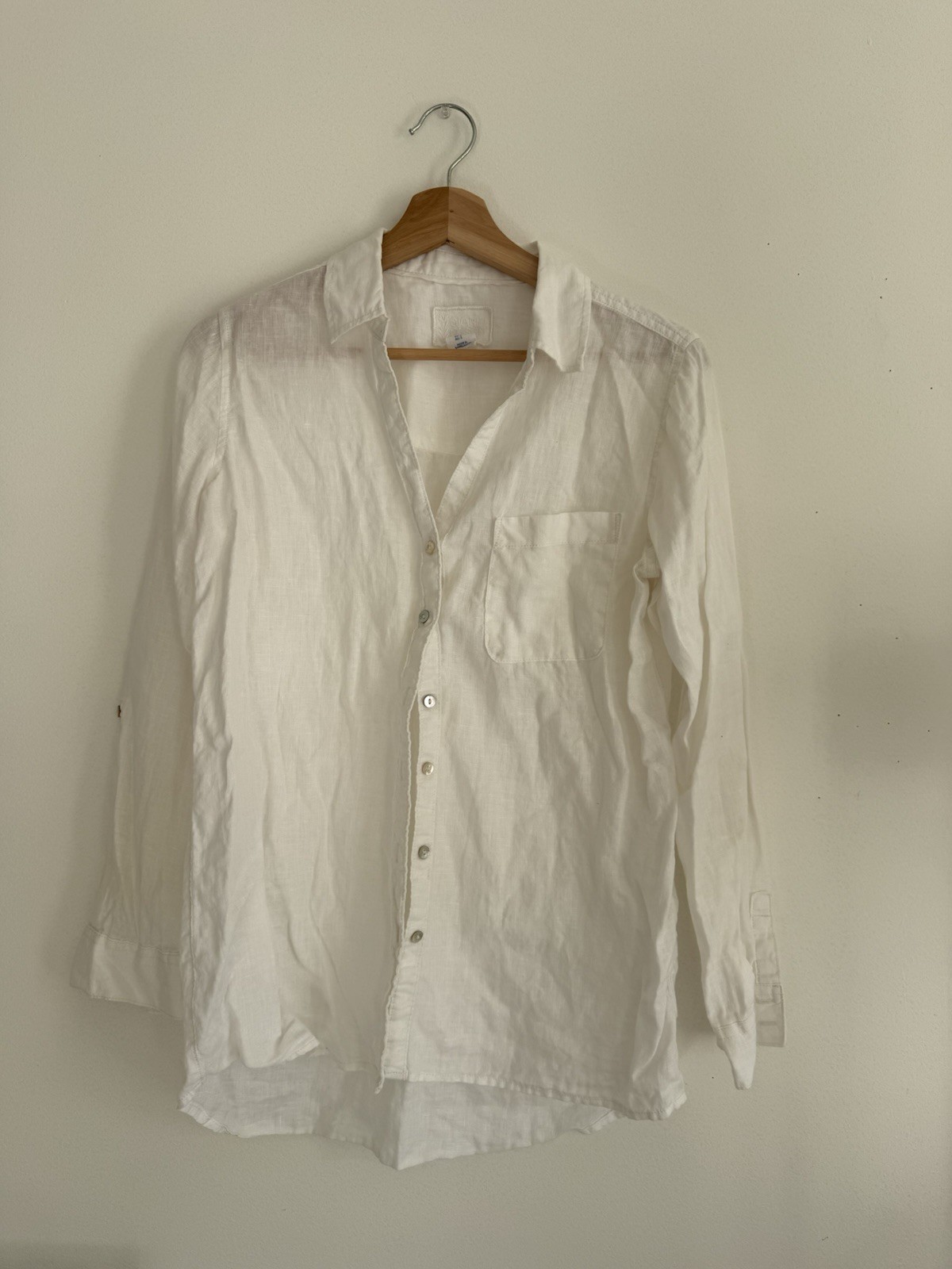 ✿ Sigrid Olsen 100% Linen Button Front Shirt White Size S Made in Bangladesh