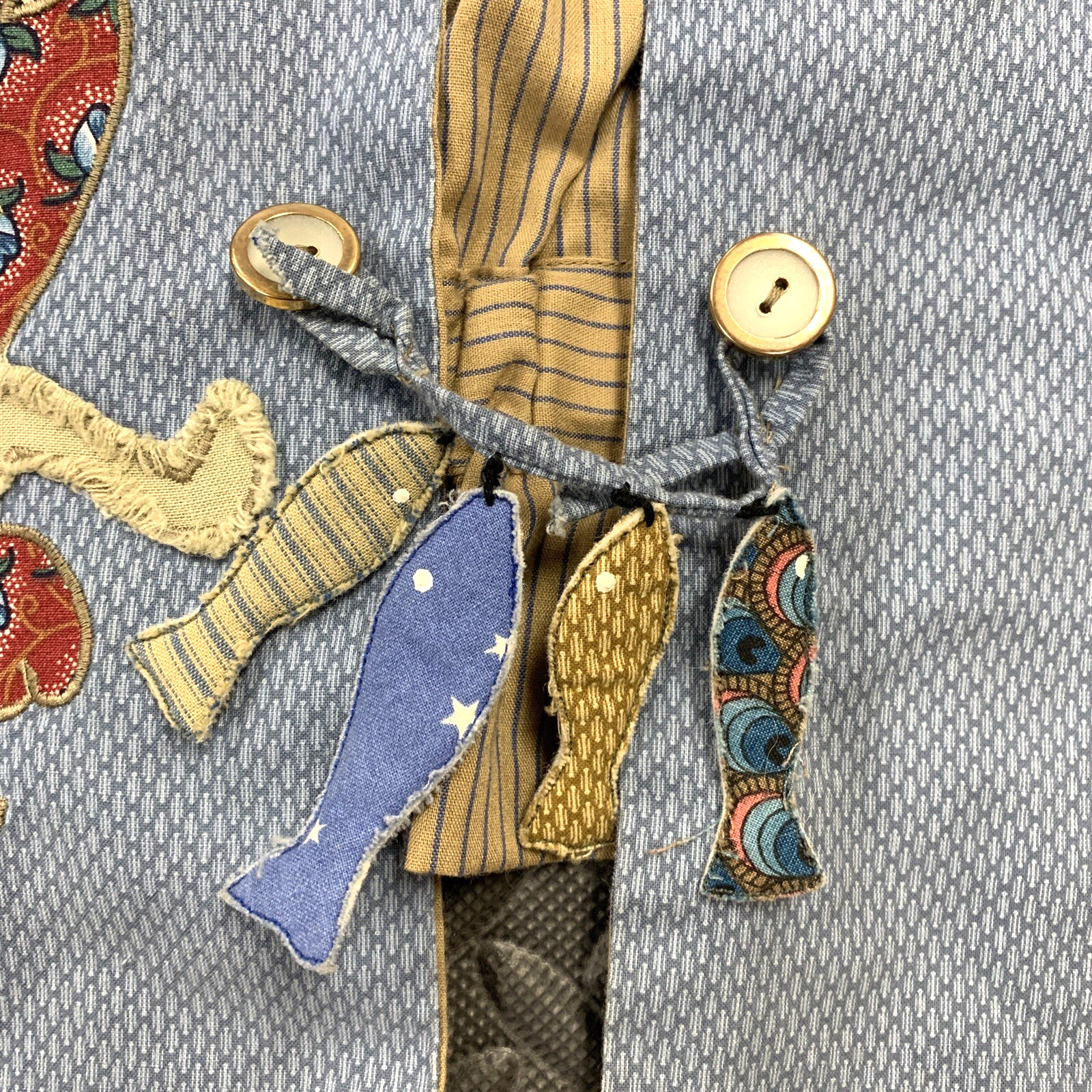 VTG Patchwork Cat-Lover VEST Lined Whimsical Fish… - image 10