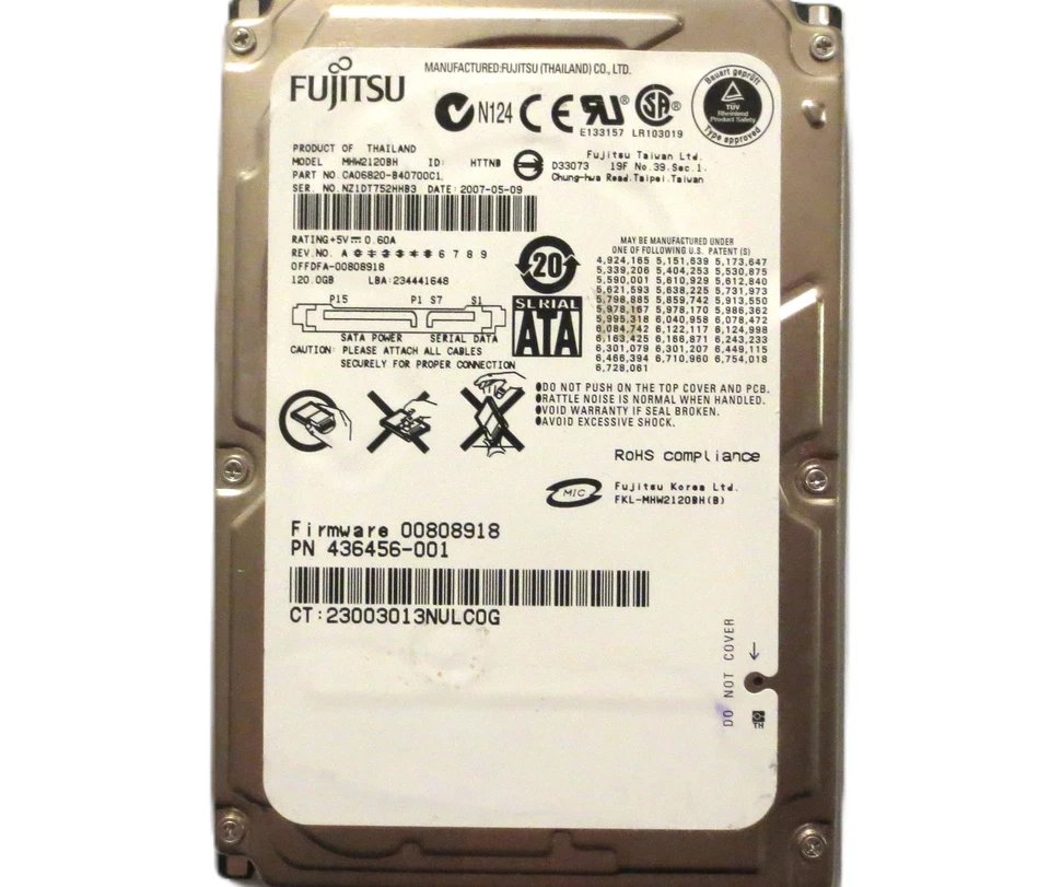 MHW2120BH CA06820-B40700C1 0FFDFA-00808918 (NZ1) Thailand 120gb Sata HDD 2007 - Image 3 of 3